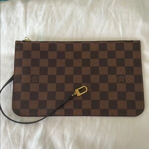 Brown Checkered Clutch with Gold Accent